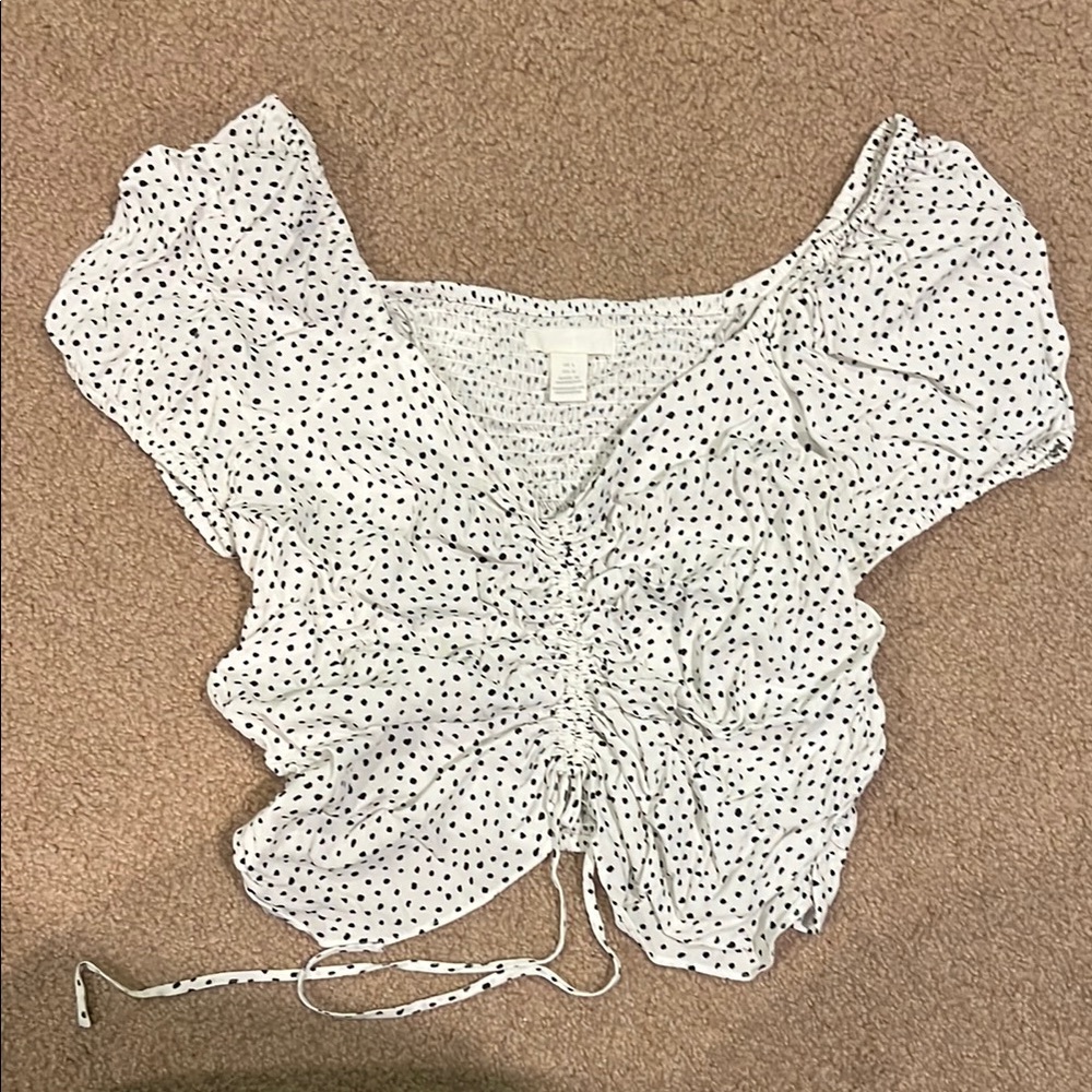 H&M White Puff Sleeve Ruched Blouse
